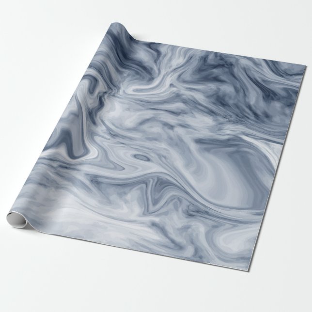 Papel De Presente Marble Azul E Branco (Desenrolado)
