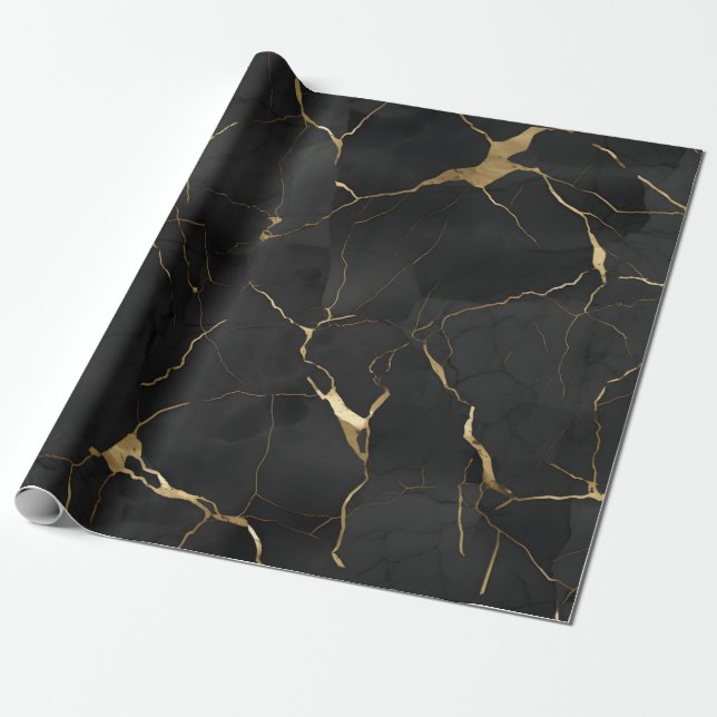 Papel De Presente Marble Black Dourado (Desenrolado)