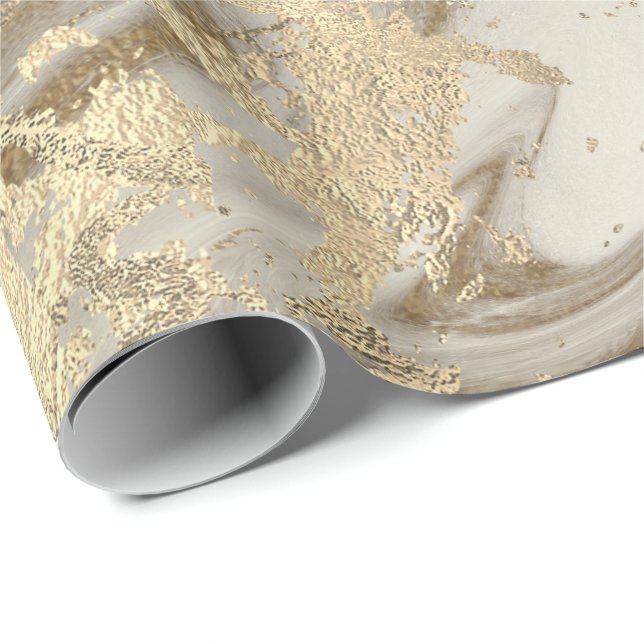 Papel De Presente Marble Champaigne Dourado Sepia Mel Traços Metálic (Ponta do rolo)
