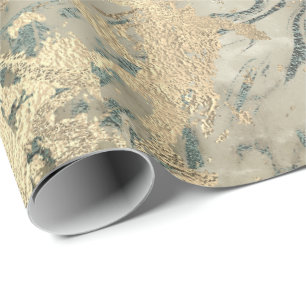Papel De Presente Marble Champaigne - Traços Dourados Sepia Blue Met