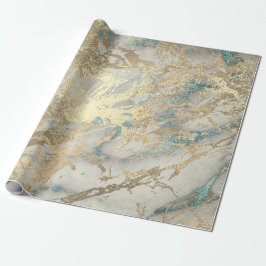 Papel De Presente Marble Champaigne - Traços Dourados Sepia Blue Met