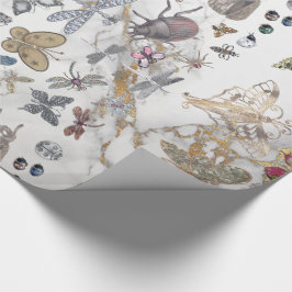 Papel De Presente Marble Cinza Meadow Butterfly Insetos Gem