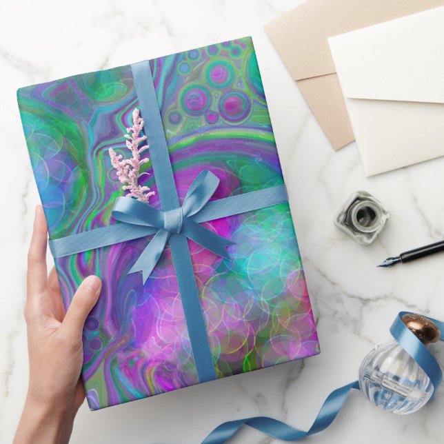 Papel De Presente Marble de Arte Roxo, Verde e Azul Aniversário (Presentear)