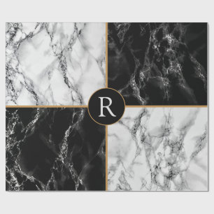 Papel De Presente Marble de verificação preto e branco de tendênc