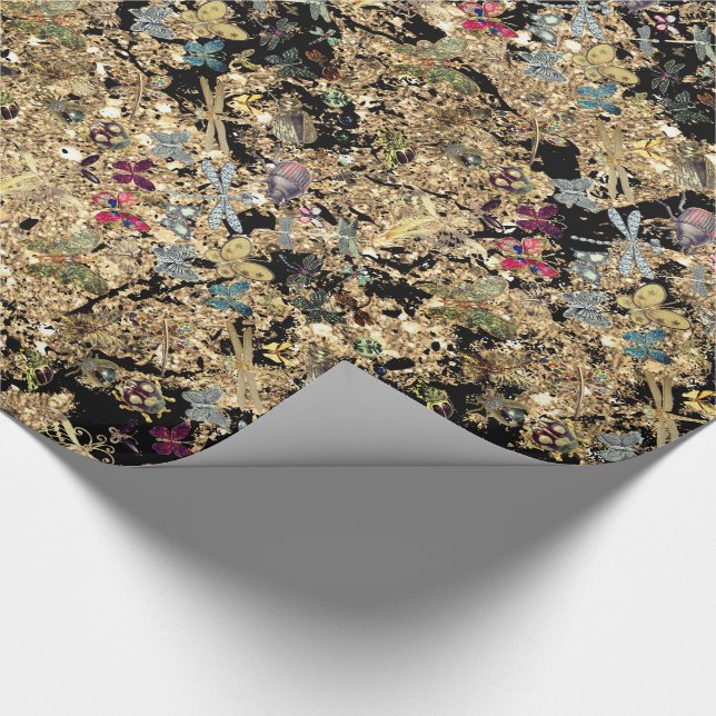 Papel De Presente Marble Dourado Meadow Butterfly Insetou Gems Diamo (Ponta)