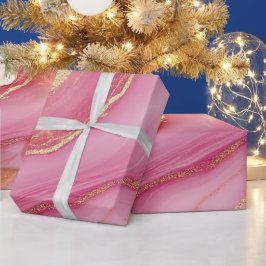 Papel De Presente Marble Elegante rosa e Dourado