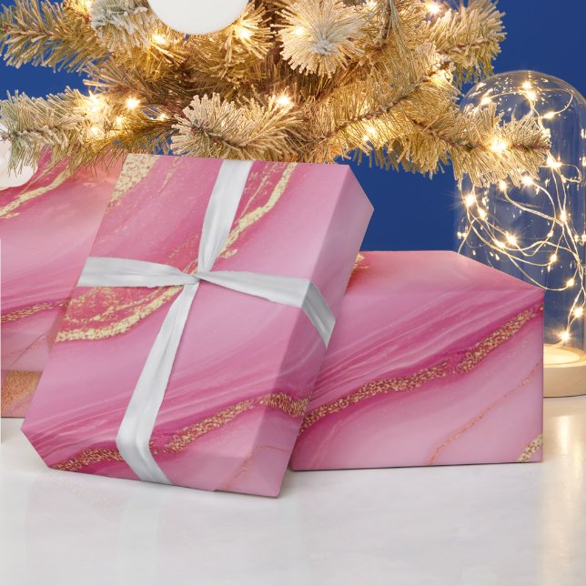 Papel De Presente Marble Elegante rosa e Dourado (Feriados)