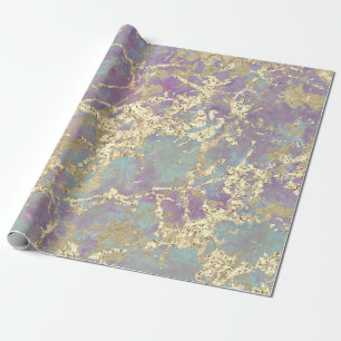 Papel De Presente Marble Pastel Dourado Aqua trava a ideia de presen