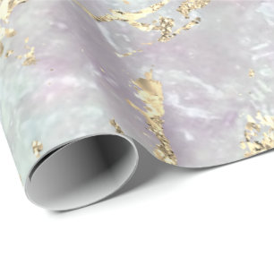 Papel De Presente Marble Pastel Dourado Traços Azuis Ideia de Presen