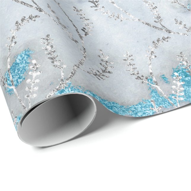 Papel De Presente Marble Silver Cinza Ocean Floral Foil Laurel (Ponta do rolo)