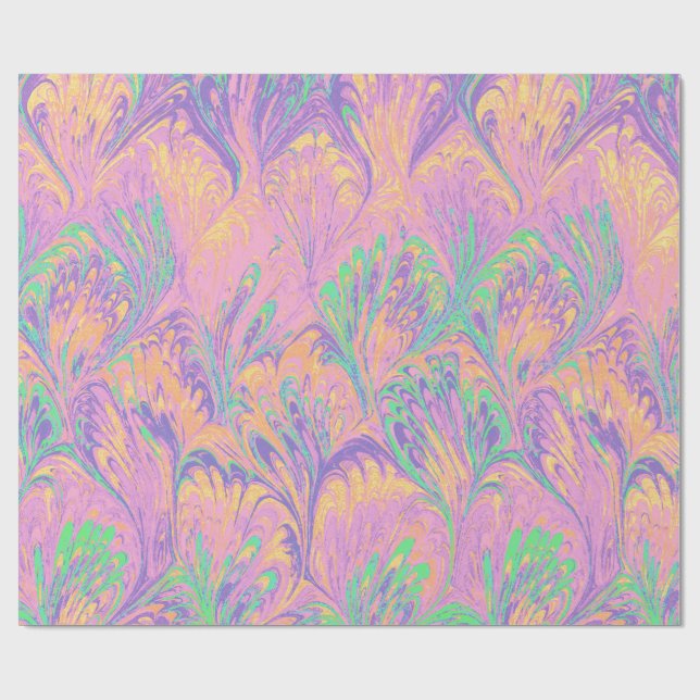 PAPEL DE PRESENTE MARBLED PAPER,ABSTRACT PINK GREEN  PEACOCK PATTERN (Aberto)