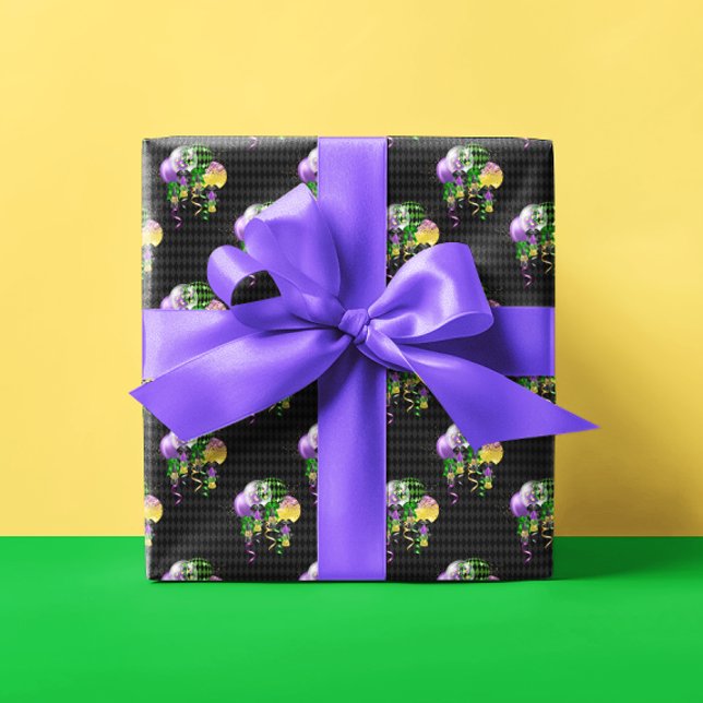 Papel De Presente Mardi Gras Balões Verde Roxo Dourado Amarelo (Criador carregado)