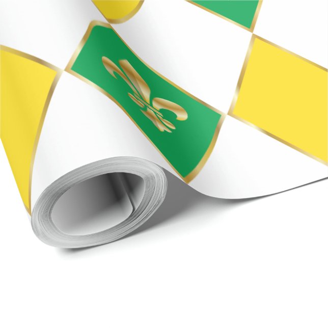 Papel De Presente Mardi Gras Carnaval Geométrico Rhombus Fleur de Li (Ponta do rolo)
