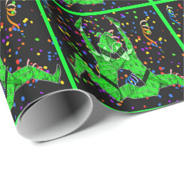 Papel De Presente Mardi Gras Carnaval Green Jesters Com Confetti