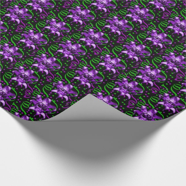 Papel De Presente Mardi Gras Carnaval - Máscara Roxa Com Confetti (Ponta)