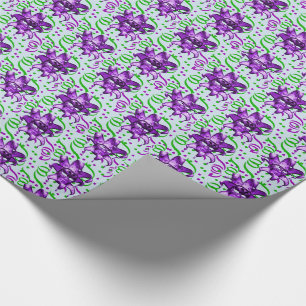 Papel De Presente Mardi Gras Carnaval - Máscara Roxa Com Confetti