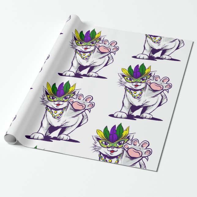 Papel De Presente mardi gras cat funny kitten (Desenrolado)