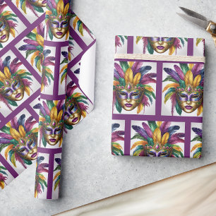 Papel De Presente Mardi Gras Feather Máscara Colorida Giftwrap
