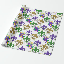 Papel De Presente Mardi Gras fleur de lis and masks