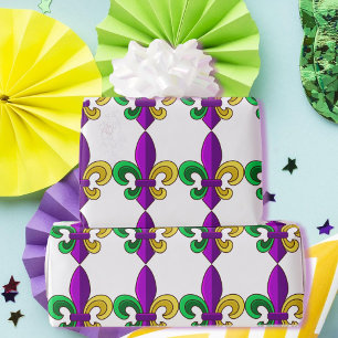 Papel De Presente Mardi Gras Fleur de Lis Carnaval Purple Green Gift