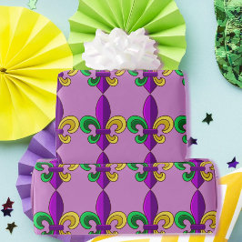 Papel De Presente Mardi Gras Fleur de Lis Carnaval Purple Green Gift