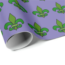 Papel de Presente Mardi Gras Fleur de Lis Roxo e V