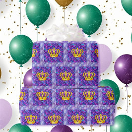 Papel De Presente Mardi Gras King Crown Purple Carnaval