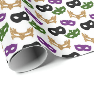 Papel De Presente Mardi Gras Mask Purple Green Faux Dourado Black