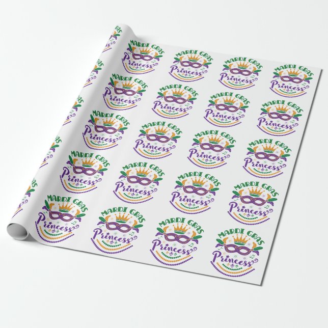 Papel De Presente Mardi Gras Princesa Cute Women Carnival (Desenrolado)