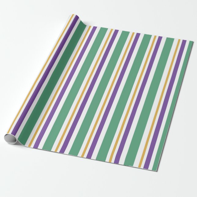 Papel De Presente Mardi Gras Stripes (Desenrolado)