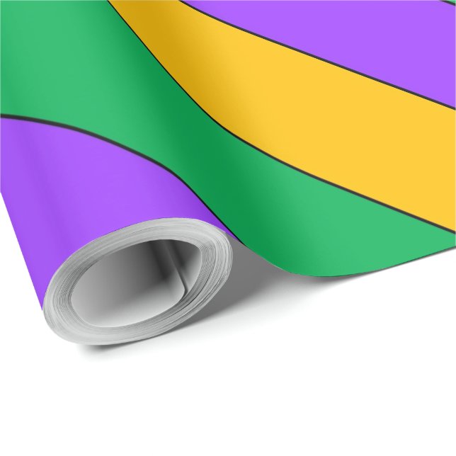 Papel De Presente Mardi Gras Stripes Padrões Púrpura Amarelo Verde (Ponta do rolo)