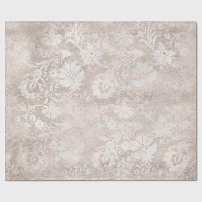 Papel De Presente Marfim e Branco Grunge Danificado Damask (Aberto)