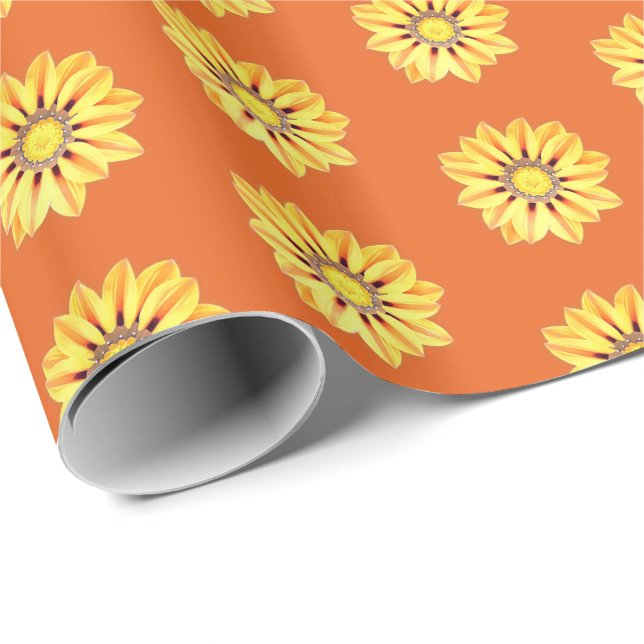 Papel De Presente Margarida Africana/Gazânia, Laranja e Amarelo (Ponta do rolo)