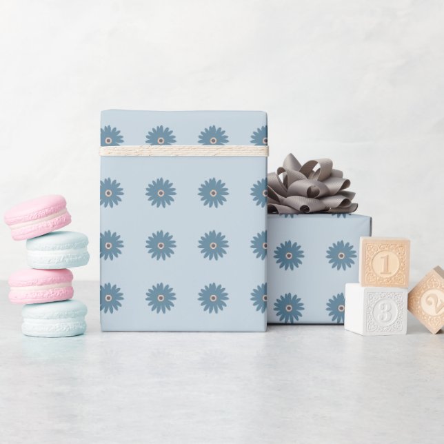 Papel De Presente Margarida Azul (Chá de bebê)