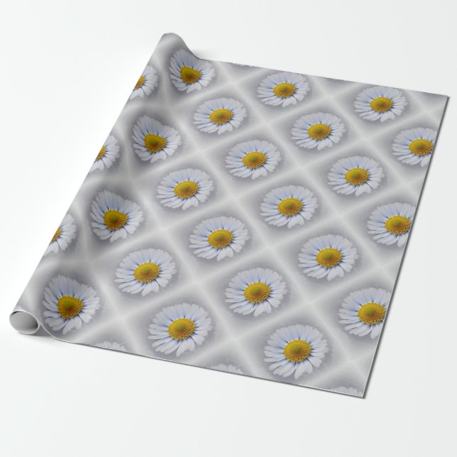 Papel De Presente margarida branca brilhante (Desenrolado)