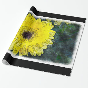 Papel De Presente Margarida de Aquarela em Branco Grande