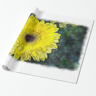 Papel De Presente Margarida de Aquarela em Branco Grande