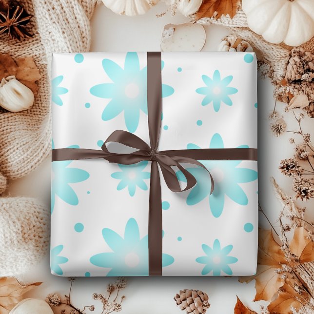 Papel De Presente Margarida delicada branca e turquesa, padrão de po (Criador carregado)