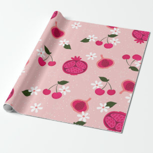 Papel De Presente margarida floral de fruta de romã rosa