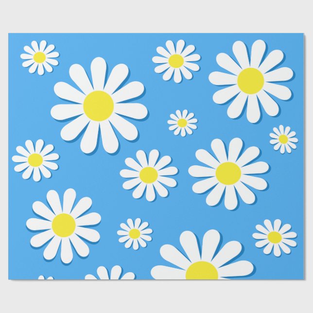 Papel De Presente Margaridas brancas com um fundo azul (Aberto)