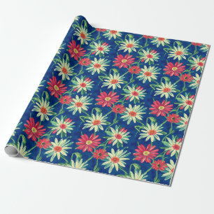 Papel De Presente Margaridas Brancas e Rosas
