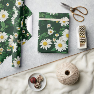 Papel De Presente Margaridas Brancas Floral Ditsy 60s 70s Hippie Gro