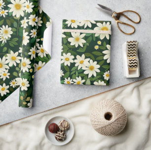 Papel De Presente Margaridas Brancas Floral Ditsy 60s 70s Hippie Gro