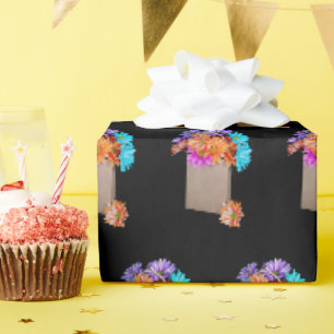 Papel De Presente Margaridas Coloridas Em Saco Marrom