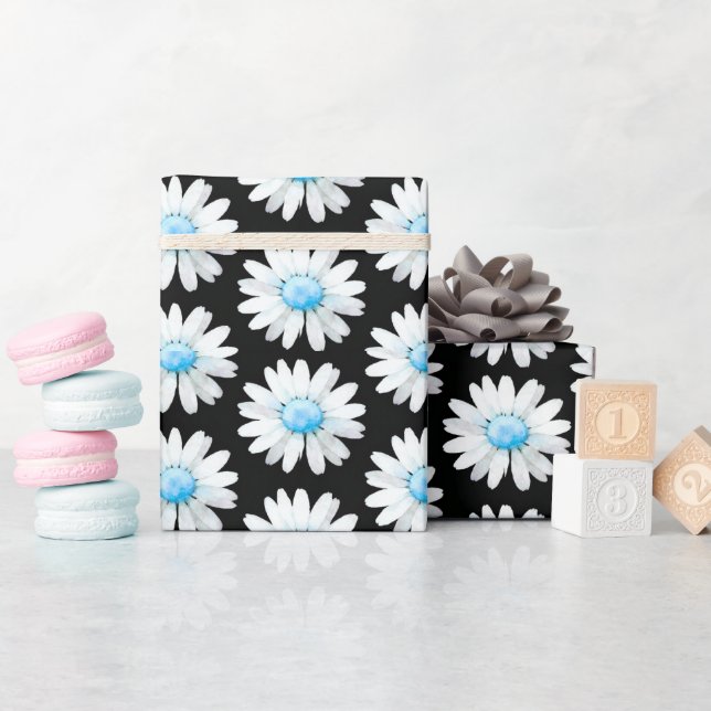 Papel De Presente Margaridas de Pontos Azuis (Chá de bebê)
