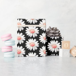 Papel De Presente Margaridas de Pontos Vermelhos