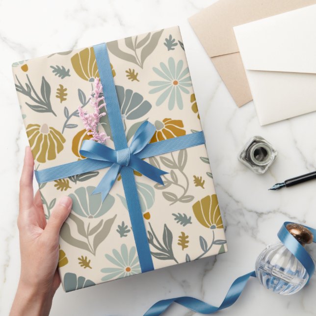 Papel De Presente Margaridas Douradas Retrô (Presentear)