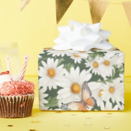 Papel De Presente Margaridas e Borboletas Aquarelas