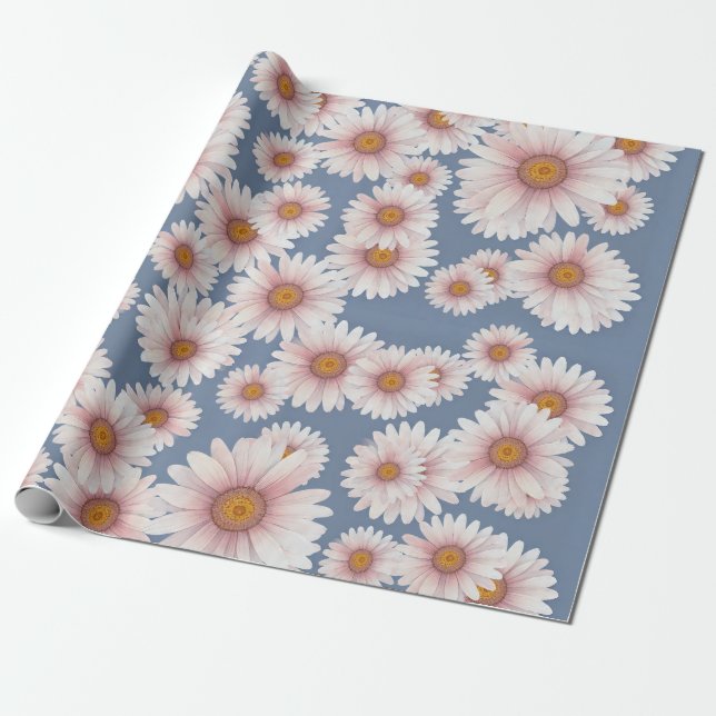Papel De Presente Margaridas em belo fundo de lavanda aquarela  (Desenrolado)