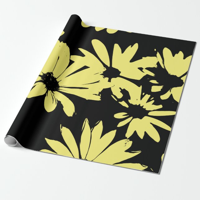 Papel De Presente Margaridas Pretas e Amarelas (Desenrolado)